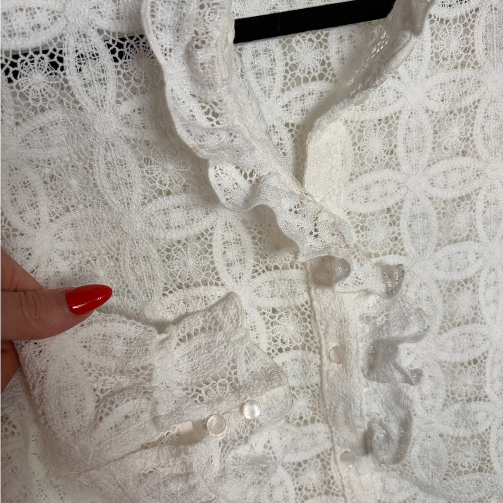 Sezane Chlo White Lace Crochet Button-Down Shirt - Picture 7 of 10